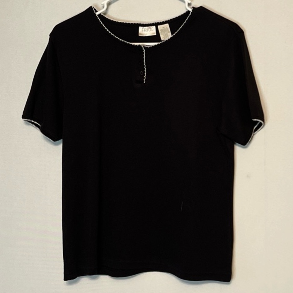 Erika Top Womens Medium Short Sleeve Pullover Blouse Shirt Black.